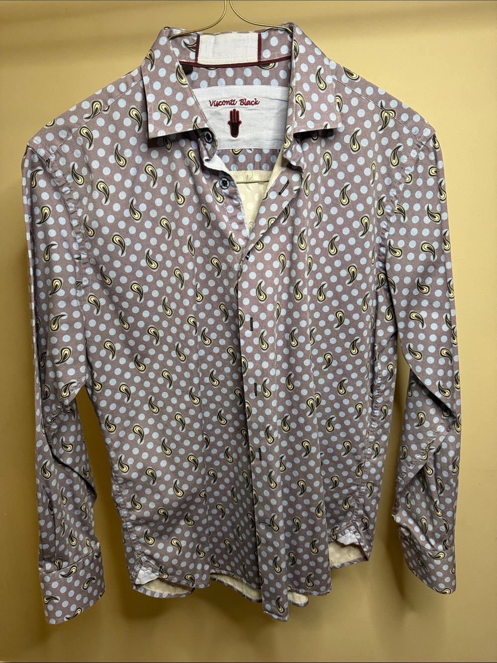Visconti Black Taupe Polka Dot & Paisley Casual Button-Down Shirt